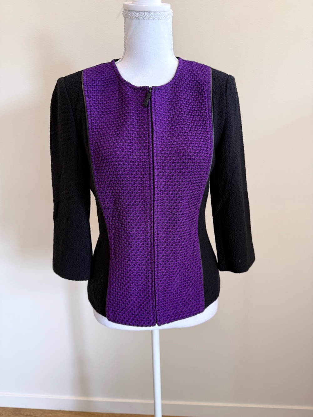 St. John Zip Up Cardigan Wool Blend Tailored Business Casual Colour Block size 4